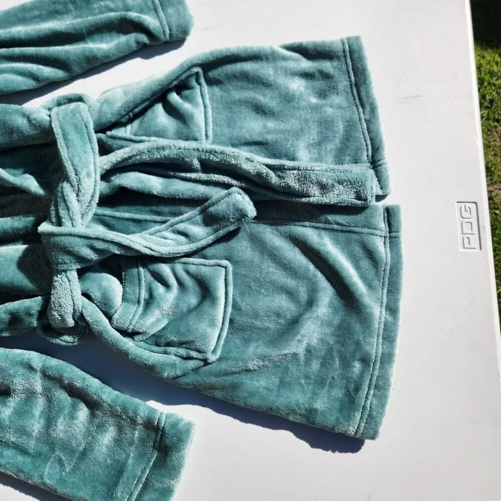 Lands' End Kid's Boy's Plush Fleece Robe Pajamas PJs PJ Set Teal Green Size XS